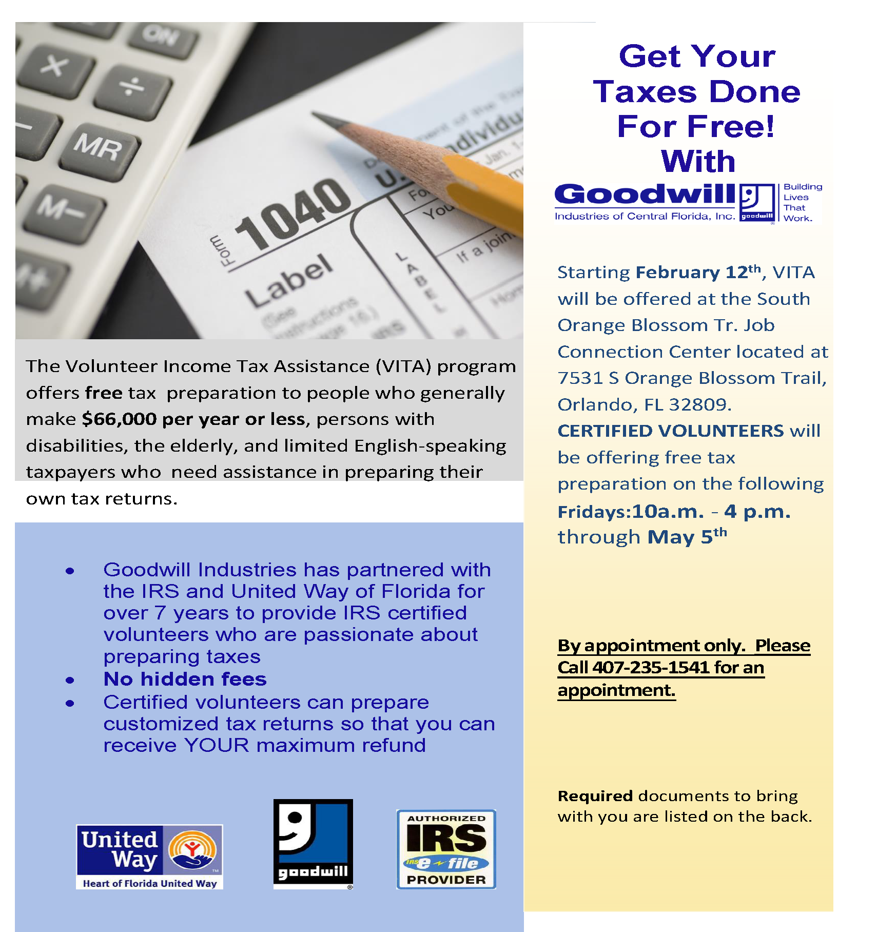 Get your taxes done for free flyer 2021 page 1 goodwill industries of